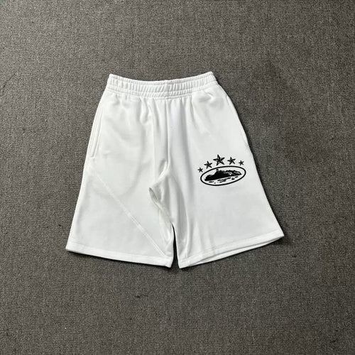 Corteiz 5-Star Alcatraz Island Front Logo Heavyweight Shorts white