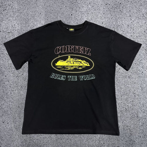 Corteiz "Rules The World" Alcatraz Graphic Tee (Black Multi-Color Edition)