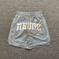 Rhude Grey Varsity Stripe Nylon Shorts