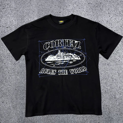 Corteiz "Rules The World" Blueprint Graphic T-Shirt – Black | Authentic Streetwear