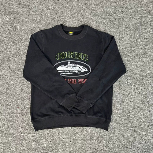 Corteiz "Rules The World" Island Logo Heavyweight Crewneck Sweatshirt - Black